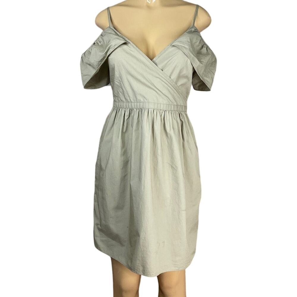 NEW Madewell Cold Shoulder Ruffle Dress Surplice Neck Khaki Tan Size 6